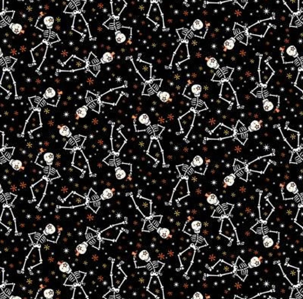Studio E Halloween Glow in the Dark Skeletons on Black 100% Cotton Price per Yard