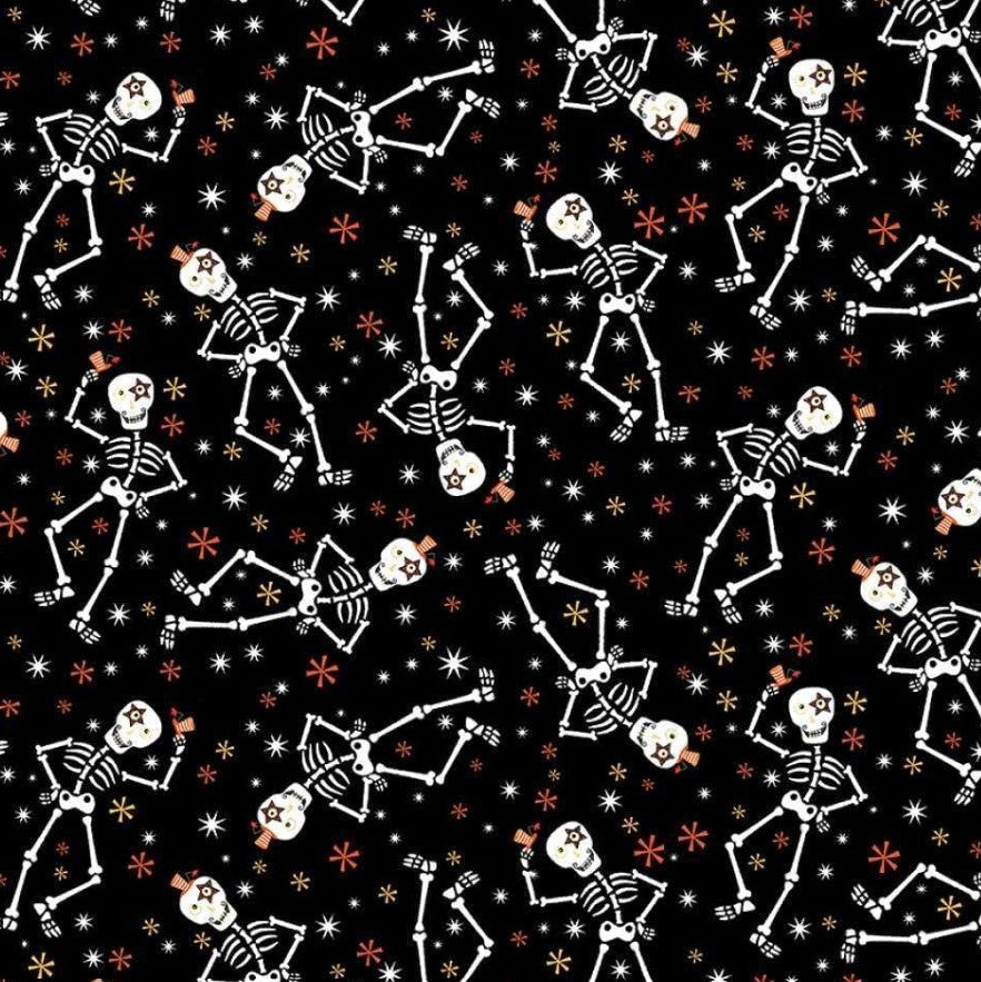 Studio E Halloween Glow in the Dark Skeletons on Black 100% Cotton Price per Yard