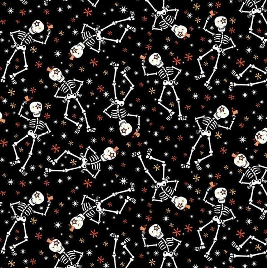 Studio E Halloween Glow in the Dark Skeletons on Black 100% Cotton Price per Yard