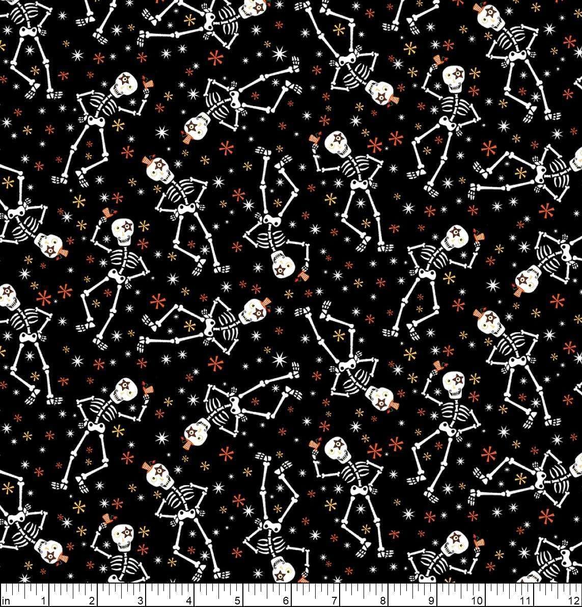 Studio E Halloween Glow in the Dark Skeletons on Black 100% Cotton Price per Yard