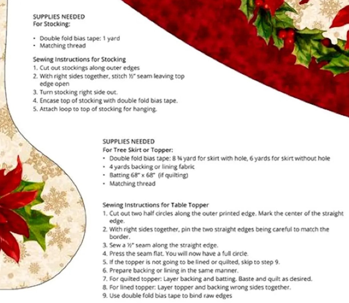 Christmas 2-PACK Poinsettia 56 Inch Tree Skirt and Stockings Panel 100% Cotton Fabric Price per Yard