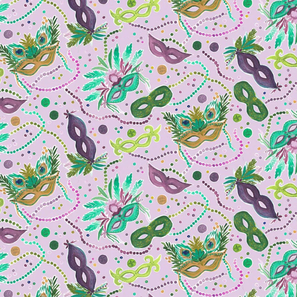 Dear Stella Mardi Gras Masks 100% Cotton Sold by the Yard