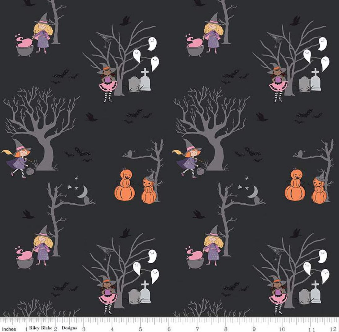 Halloween Witch Trees Pumpkins Sparkle 100% Cotton Price Per Yard