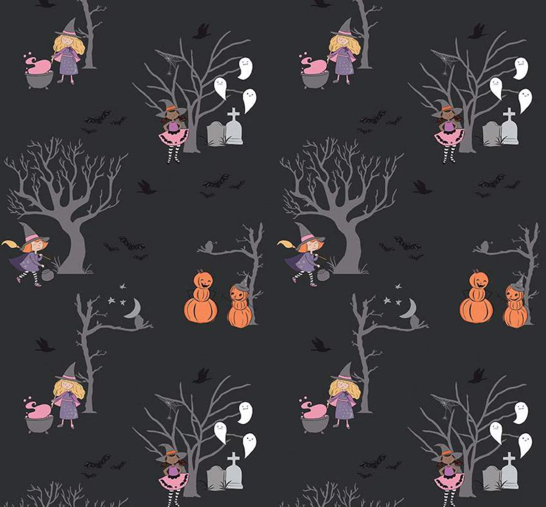 Halloween Witch Trees Pumpkins Sparkle 100% Cotton Price Per Yard