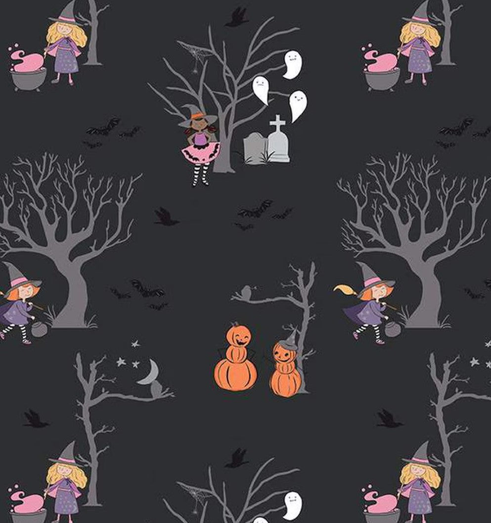 Halloween Witch Trees Pumpkins Sparkle 100% Cotton Price Per Yard