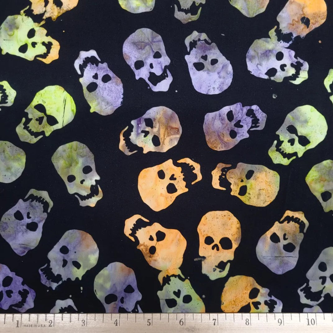 Halloween Batik Neon Skulls on Black Tonga