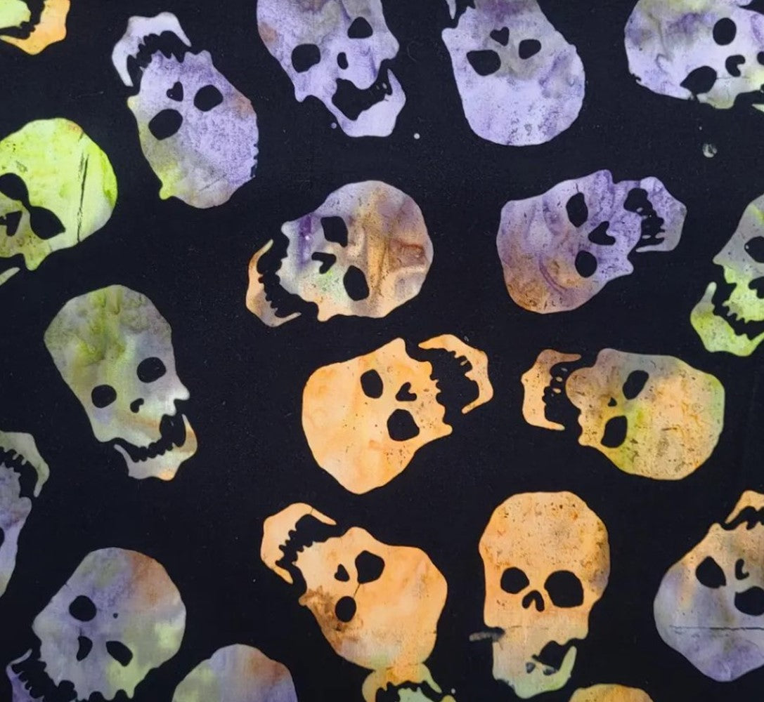 Halloween Batik Neon Skulls on Black Tonga