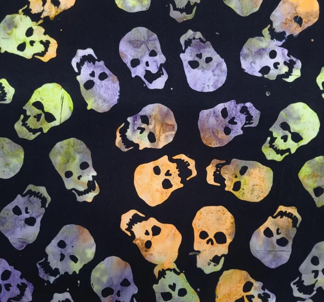 Halloween Batik Neon Skulls on Black Tonga