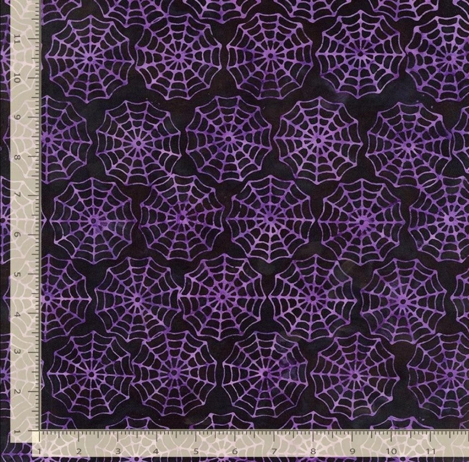 Halloween Batik Purple Spider Webs on Black Tonga