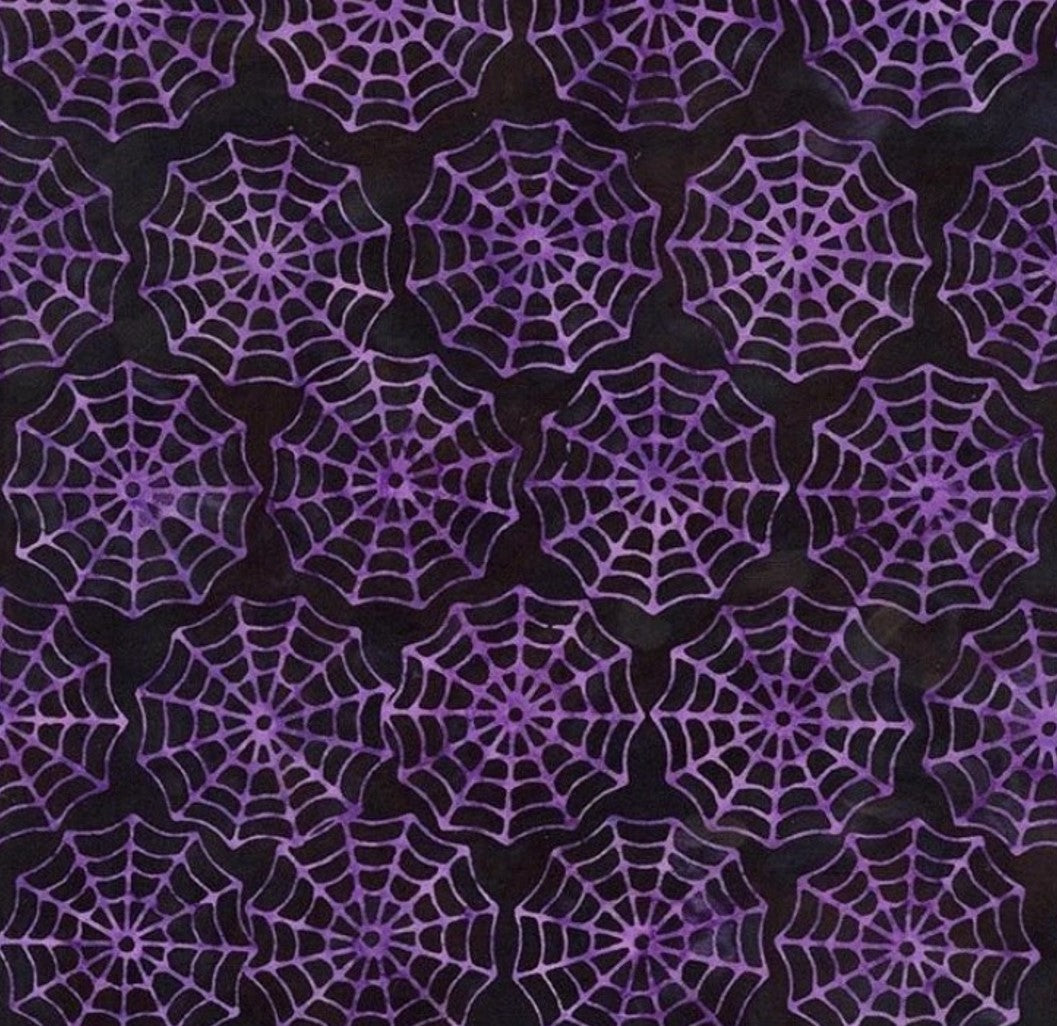 Halloween Batik Purple Spider Webs on Black Tonga