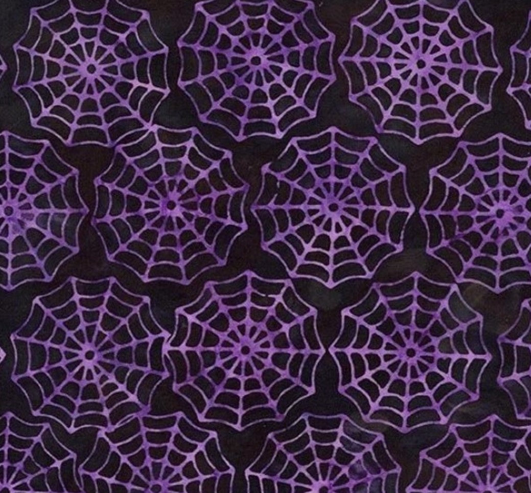 Halloween Batik Purple Spider Webs on Black Tonga