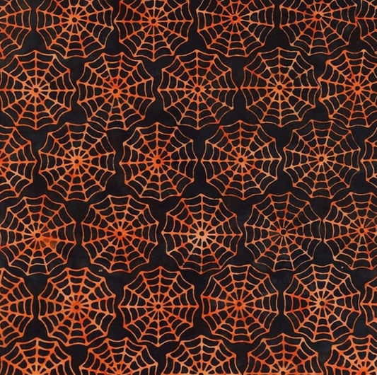 Halloween Batik Orange Spider Webs on Black Tonga