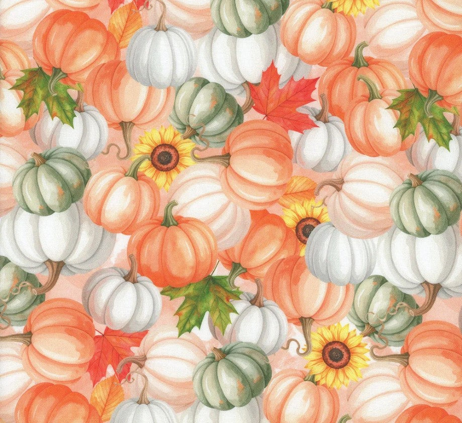 Thanksgiving Harvest Pumpkins on Orange 100% Cotton Fabric By the yard