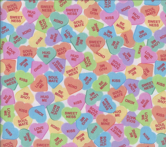 Valentine Candy Hearts on Cream 100% Cotton Price per Yard