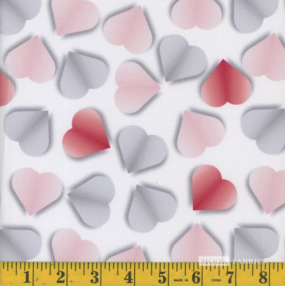 Valentine Paper Hearts on Cream 100% Cotton Price per Yard