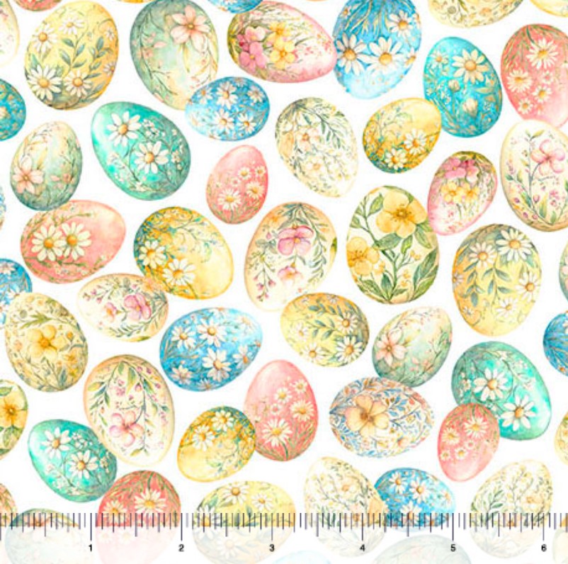 Easter Patterned Eggs with Floral on White