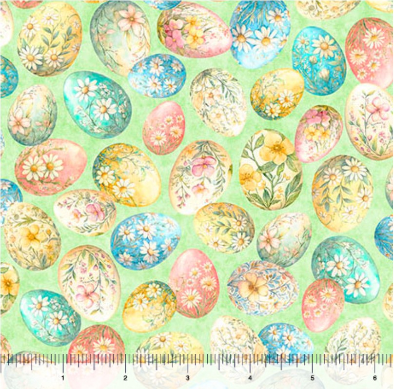 Easter Patterned Eggs with Floral on Light Green