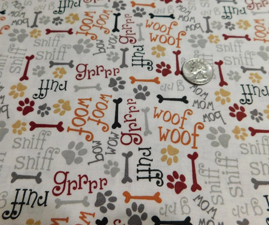Novelty Dog Pups Words on Cream 100% Cotton Price per Yard