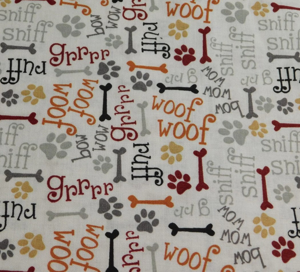 Novelty Dog Pups Words on Cream 100% Cotton Price per Yard