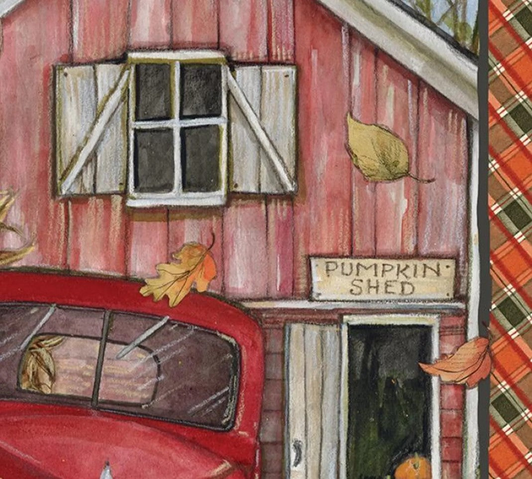 Thanksgiving Harvest Red Truck Pumpkin Shed 36 x 44 inches 100% Cotton Price per Panel