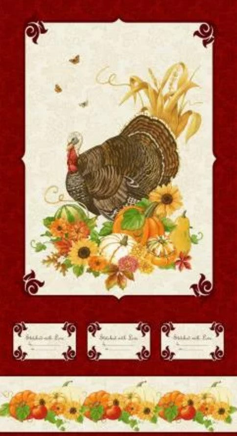 Thanksgiving Turkey Pumpkin Tags Panel 24 x 42 100% Cotton Price per Panel