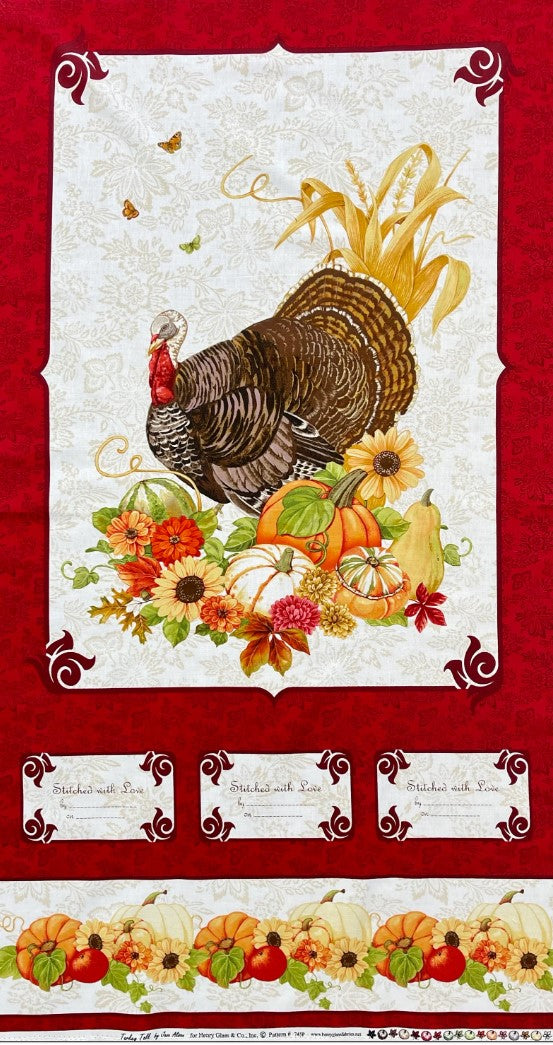Thanksgiving Turkey Pumpkin Tags Panel 24 x 42 100% Cotton Price per Panel
