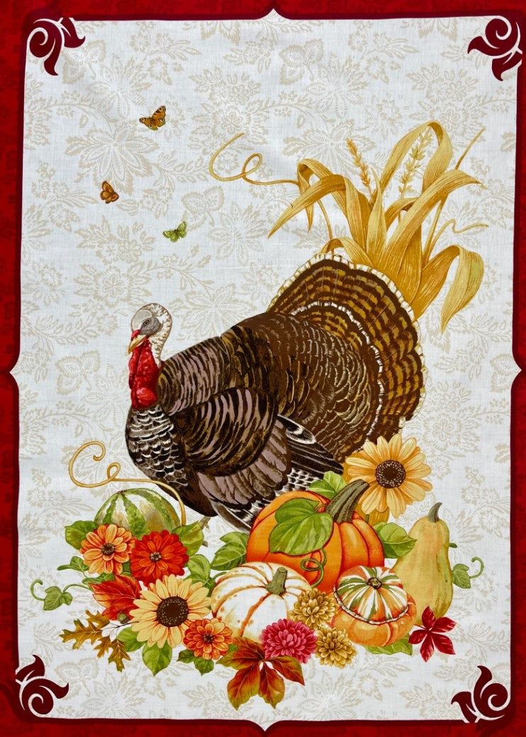 Thanksgiving Turkey Pumpkin Tags Panel 24 x 42 100% Cotton Price per Panel