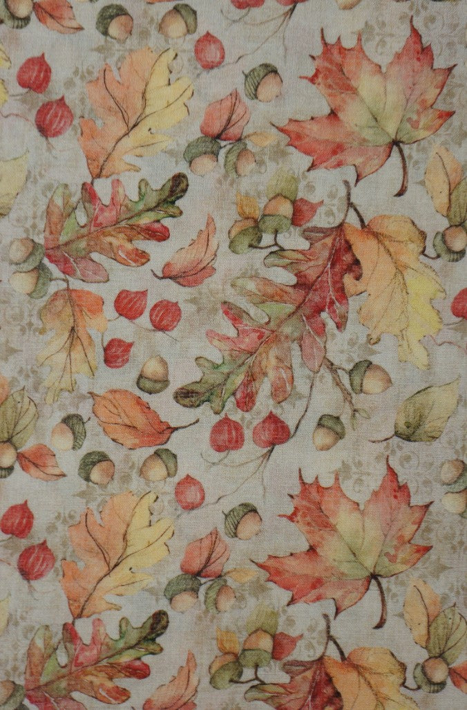Thanksgiving Acorns and Leaves on Cream 100% Cotton Price per Yard