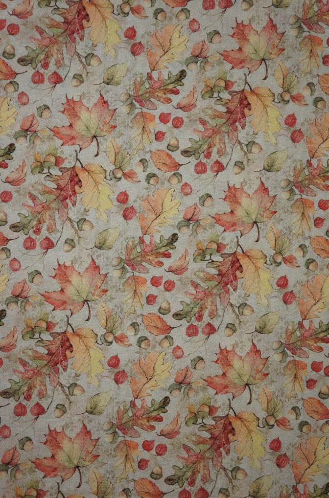 Thanksgiving Acorns and Leaves on Cream 100% Cotton Price per Yard