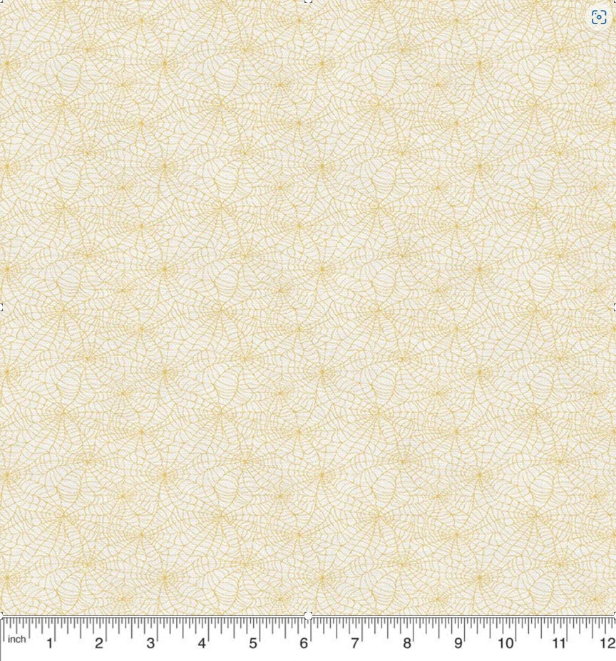 Price Per Yard Halloween Gold Spiderwebs on Cream Fabric Paintbrush Studio