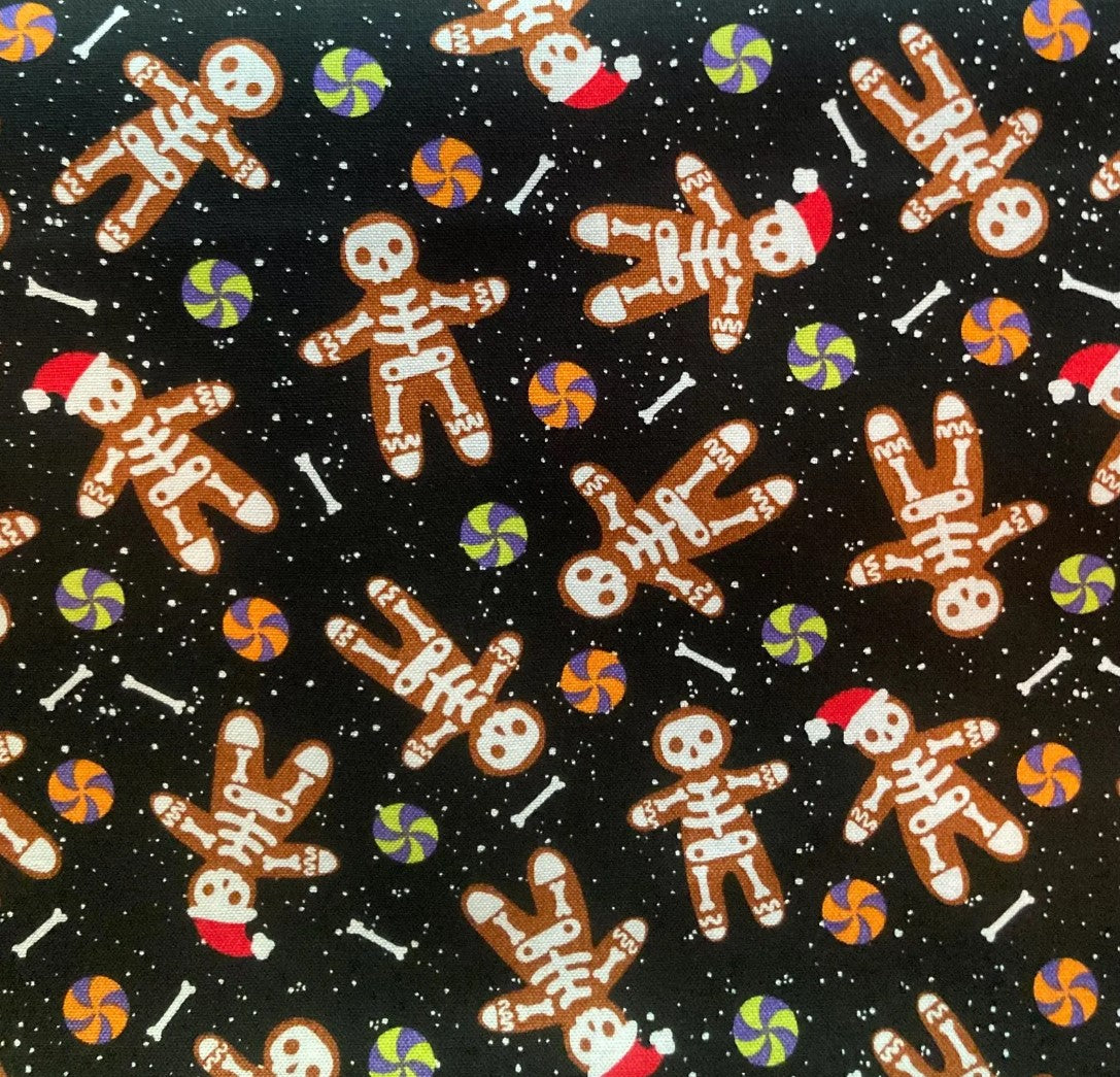 Fabric Traditions Gingerbread Skeletons on Black 100% Cotton Christmas