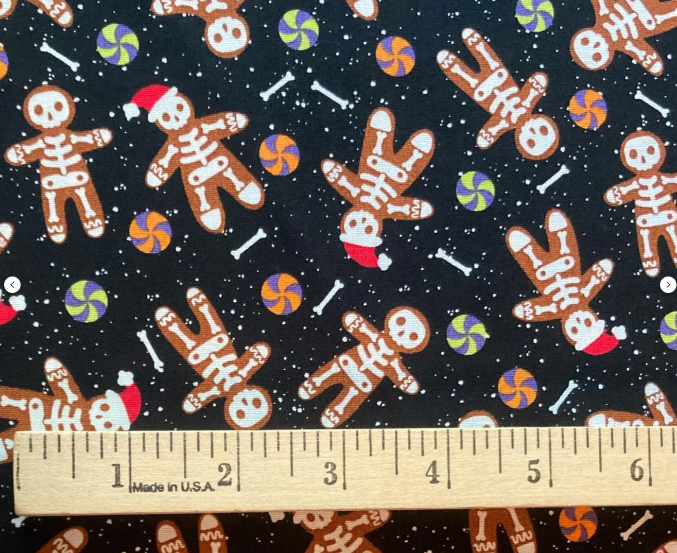 Fabric Traditions Gingerbread Skeletons on Black 100% Cotton Christmas