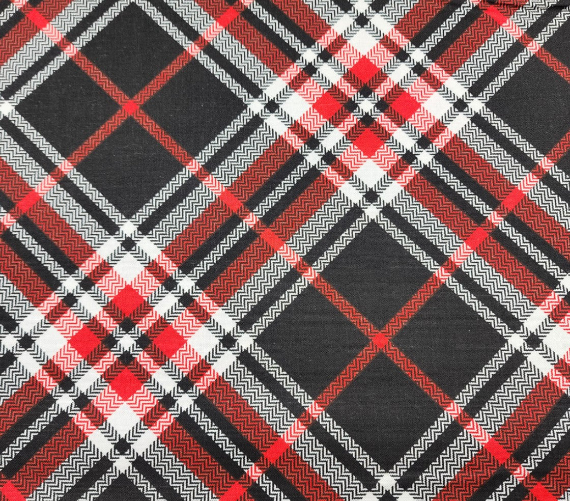 3 Wishes Christmas Holiday Diagonal Plaid Red Black By the Yard