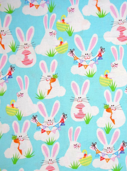 Benartex Easter Funny Bunnies Spring Bunnies on Blue 100% Cotton Fabric Price per Yard