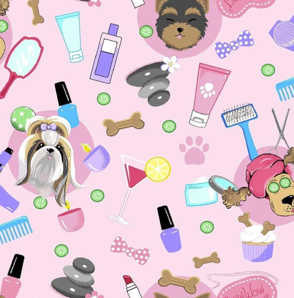 Freckle + Lollie Pampered Paws Pink Diva Dogs Grooming 100% Cotton Price per Yard