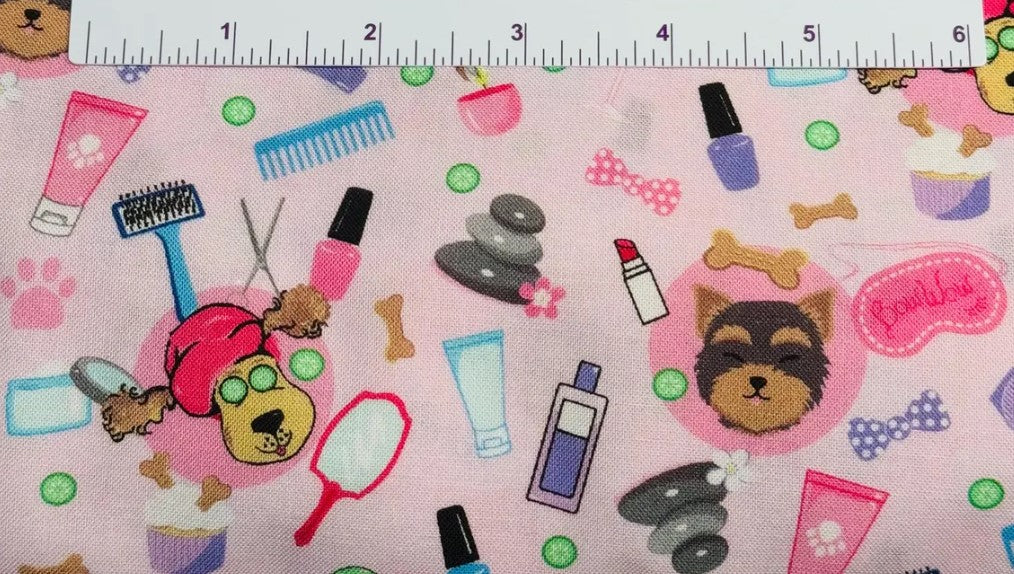 Freckle + Lollie Pampered Paws Pink Diva Dogs Grooming 100% Cotton Price per Yard