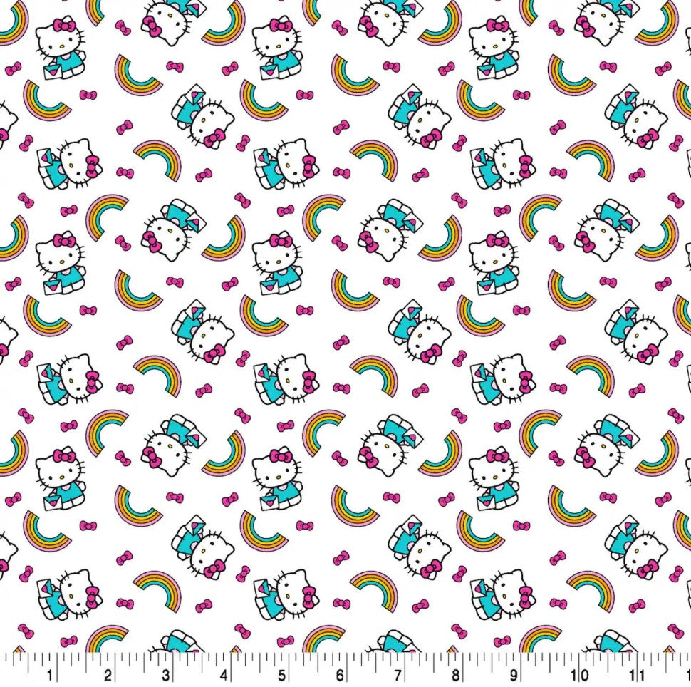 Springs Creative Hello Kitty Rainbow Toss White 100% Cotton By the Yard Baby