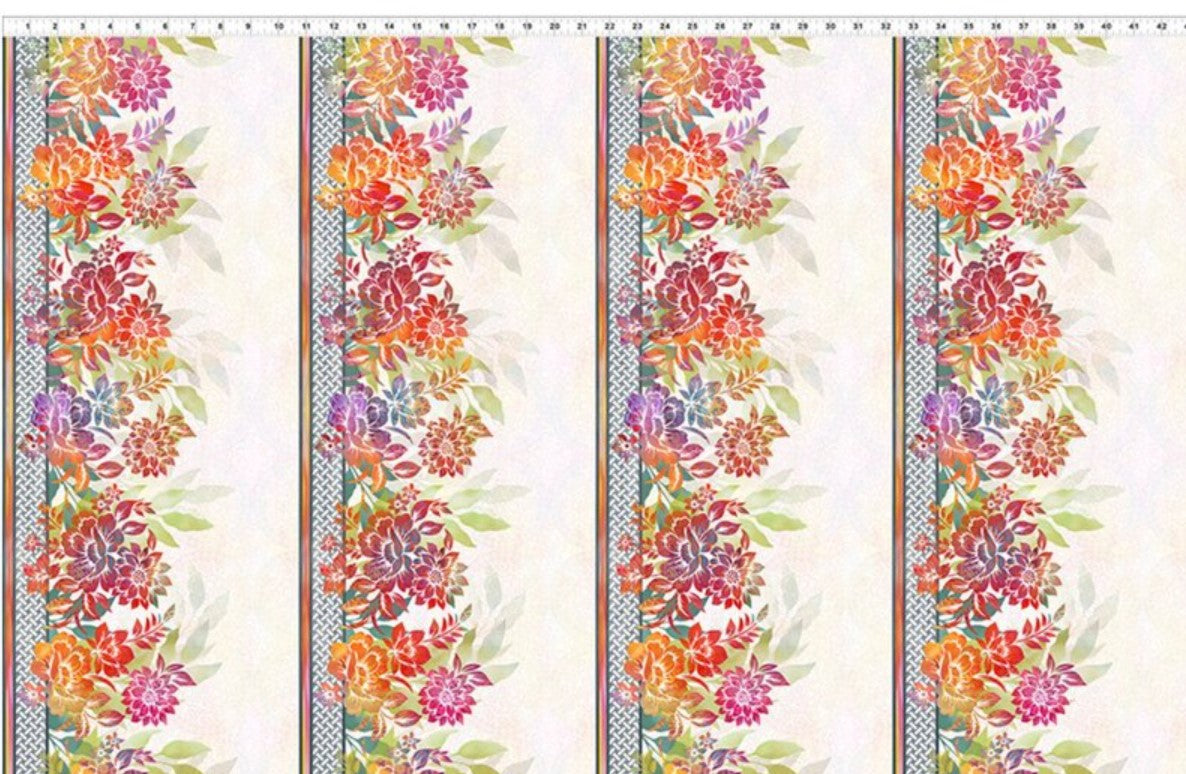 In the Beginnings Garden of Dreams Border Print 100% Cotton By the Yard Floral