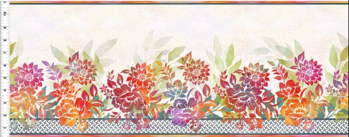 In the Beginnings Garden of Dreams Border Print 100% Cotton By the Yard Floral