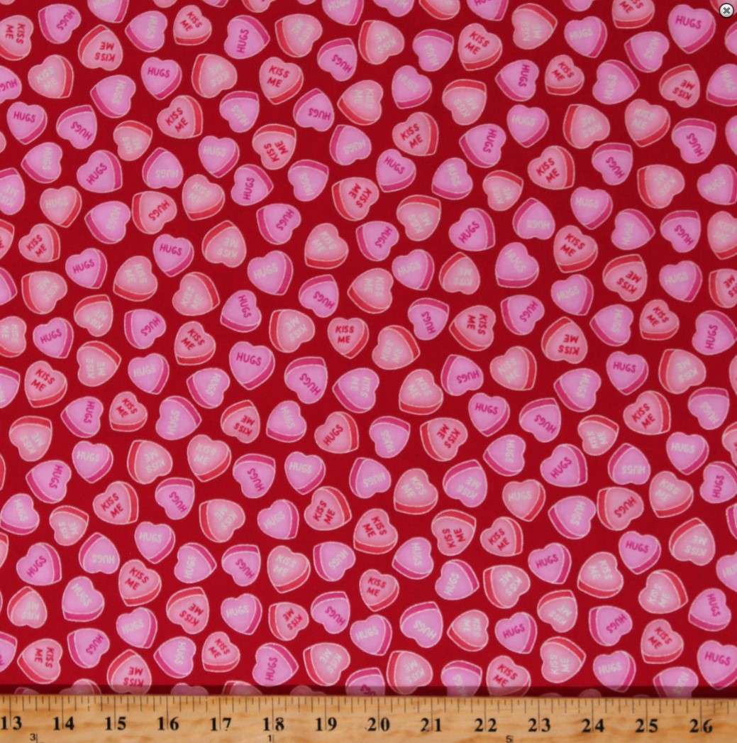 Benartex Valentine Candy Hearts Red 100% Cotton Fabric Price per Yard