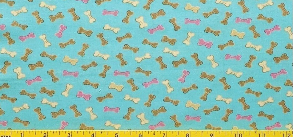 Freckle + Lollie Pampered Paws Dog Bones on Aqua 100% Cotton Price per Yard