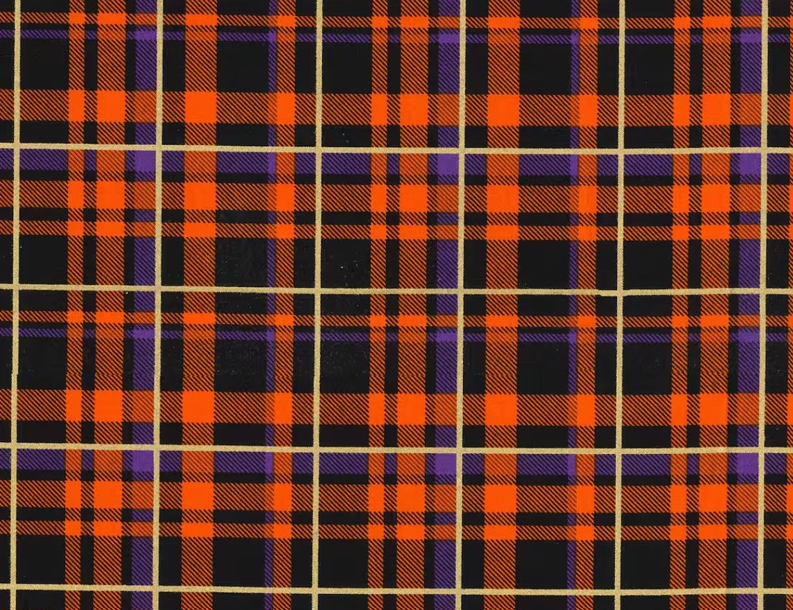 Fabric Traditions Halloween Orange Purple Plaid Gold Glitter 100% Cotton