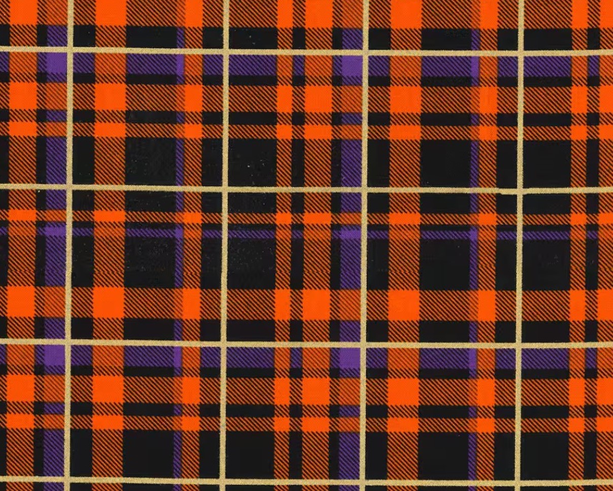Fabric Traditions Halloween Orange Purple Plaid Gold Glitter 100% Cotton