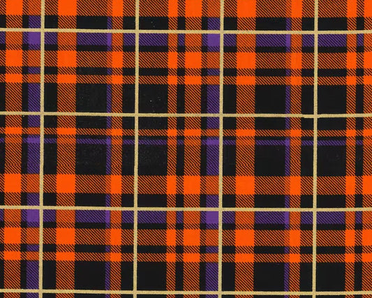 Fabric Traditions Halloween Orange Purple Plaid Gold Glitter 100% Cotton