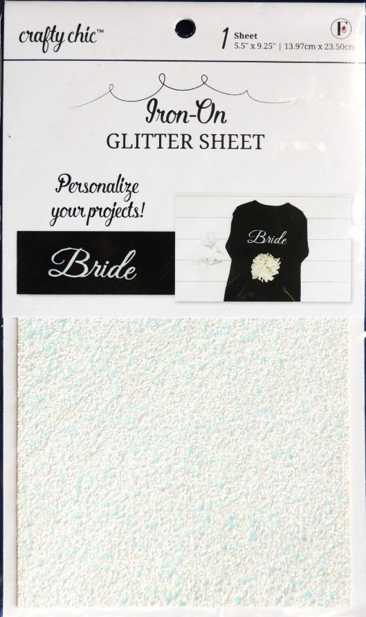 Crafty Chic Iron on Glitter Fabric Sheet White 5.5"x9.25" Pack of 3