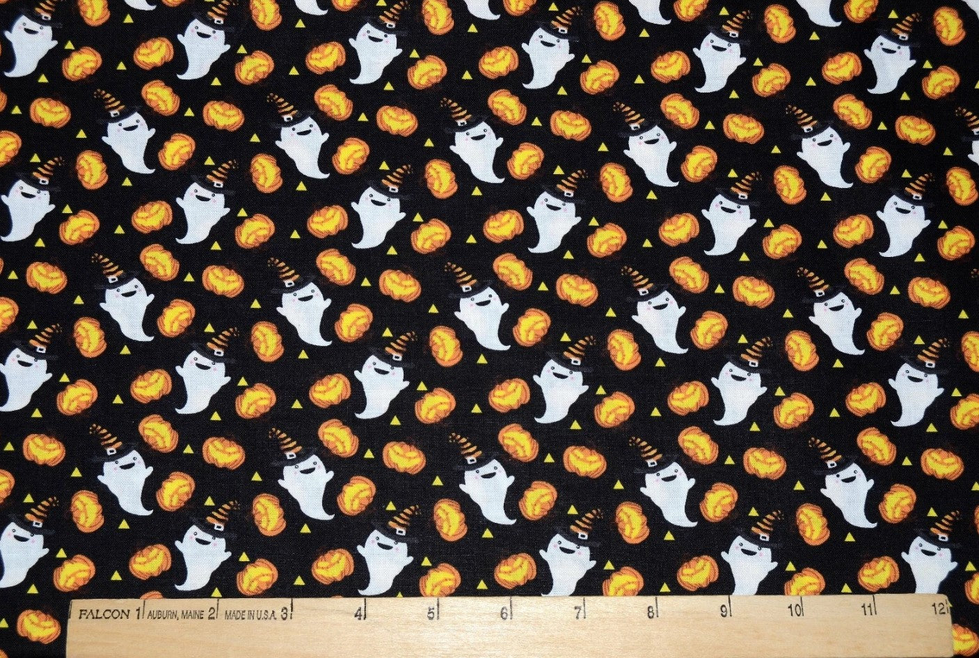 Halloween Ghosts and Pumpkins on Black 100% Cotton