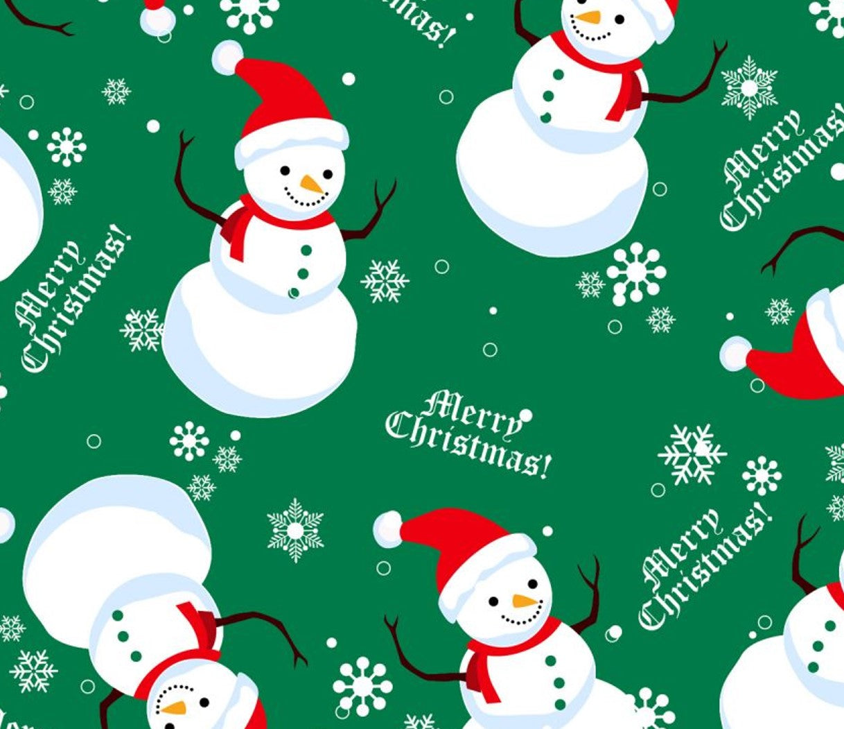 Christmas Merry Christmas Snowmen on Green 100% Cotton