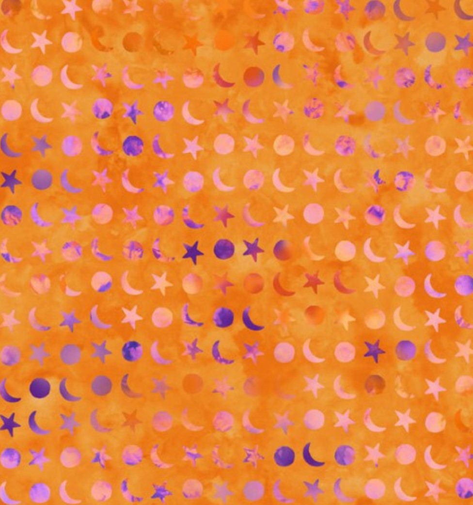Halloween Spooky Hollow Moon and stars on Orange 100% Cotton Fabric By the Yard