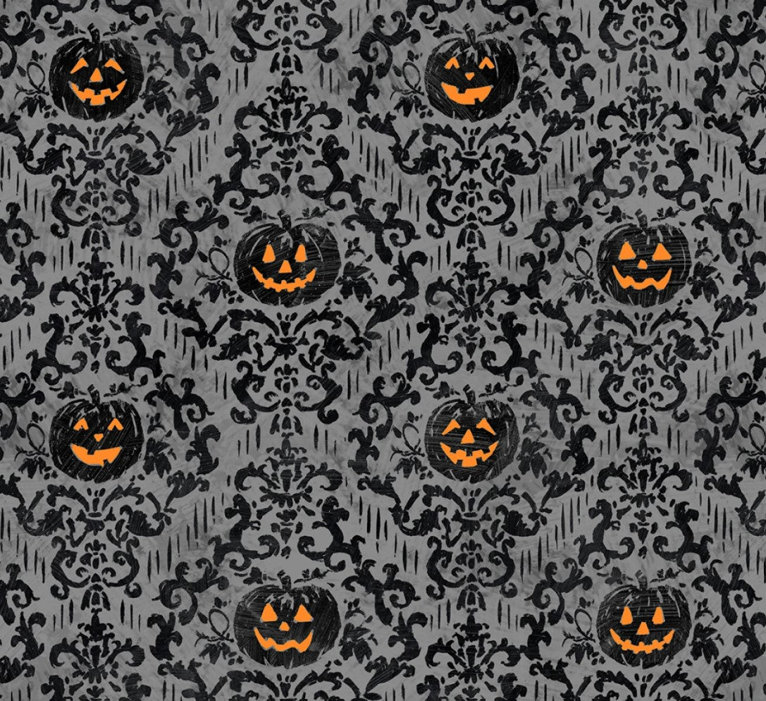 Halloween Pumpkin Damask on Gray