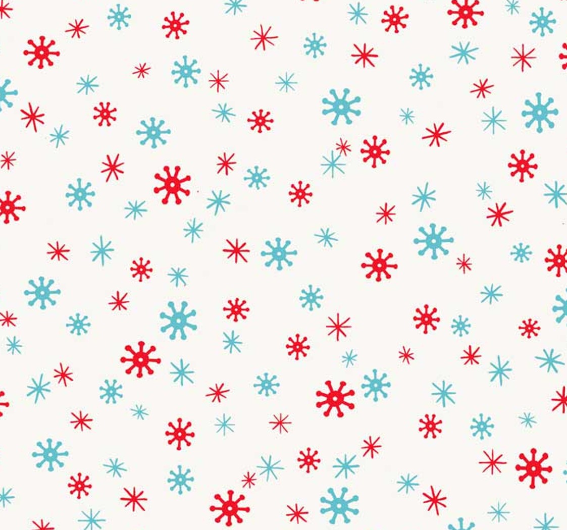 Christmas Red Teal Snowflake Blender on Cream 100% Cotton Fabric